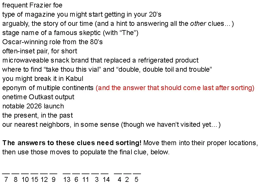 Regional Artwork puzzle clues and sorting instructions